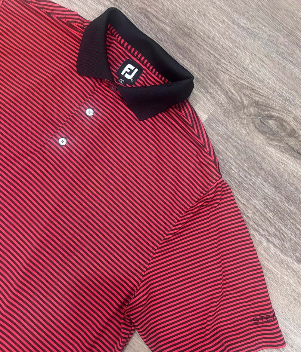 FootJoy ProDry Lisle Golf Shirt Size L Red Black Striped Polo Steamist